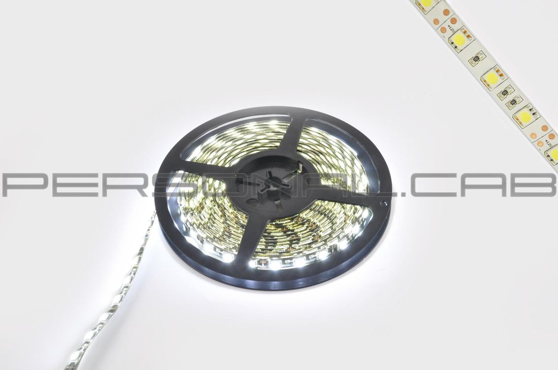 Лента светодиодная SMD 5050 (белая, влагостойкая, 60 крист/1м, бухта 5м)